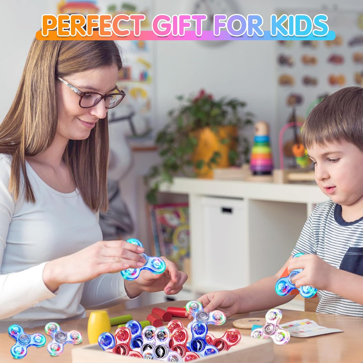 Gigilli Fidget Spinners 2 Pack, LED Light up Sensory Fidget Toys for Kids Adults, Glow in The Dark Fidget Toys for Teens Boys Girls Classroom Prizes for Kids 4-8-12, ADHD Stress Anxiety Relief Fidgets