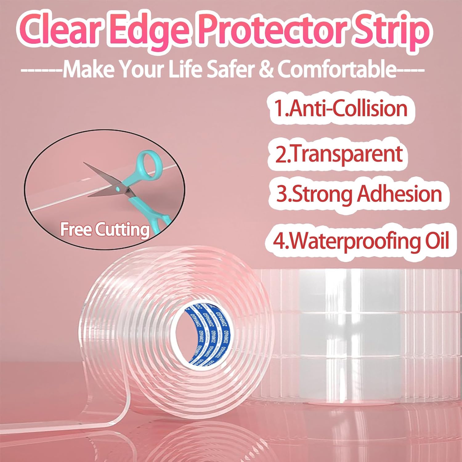 Clear Soft Corner Protectors for Furniture Strip,1.6in x 13FT,Sharp Edge & Table Bumper,Window Edge,Wall Protector, Soft Corner Guards Safe for Proof,Table Corner Protectors in Family