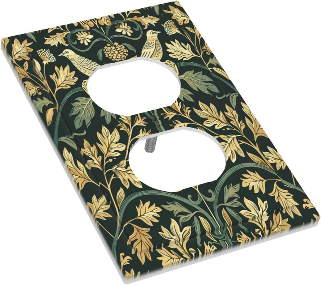 Outlet Covers William Morris Vintage Botanical Birds Golden Green Leaves 1 Gang Duplex Wall Plate Decorative Switch Plates Electrical Receptacle Faceplate Light Switch Cover for Bedroom