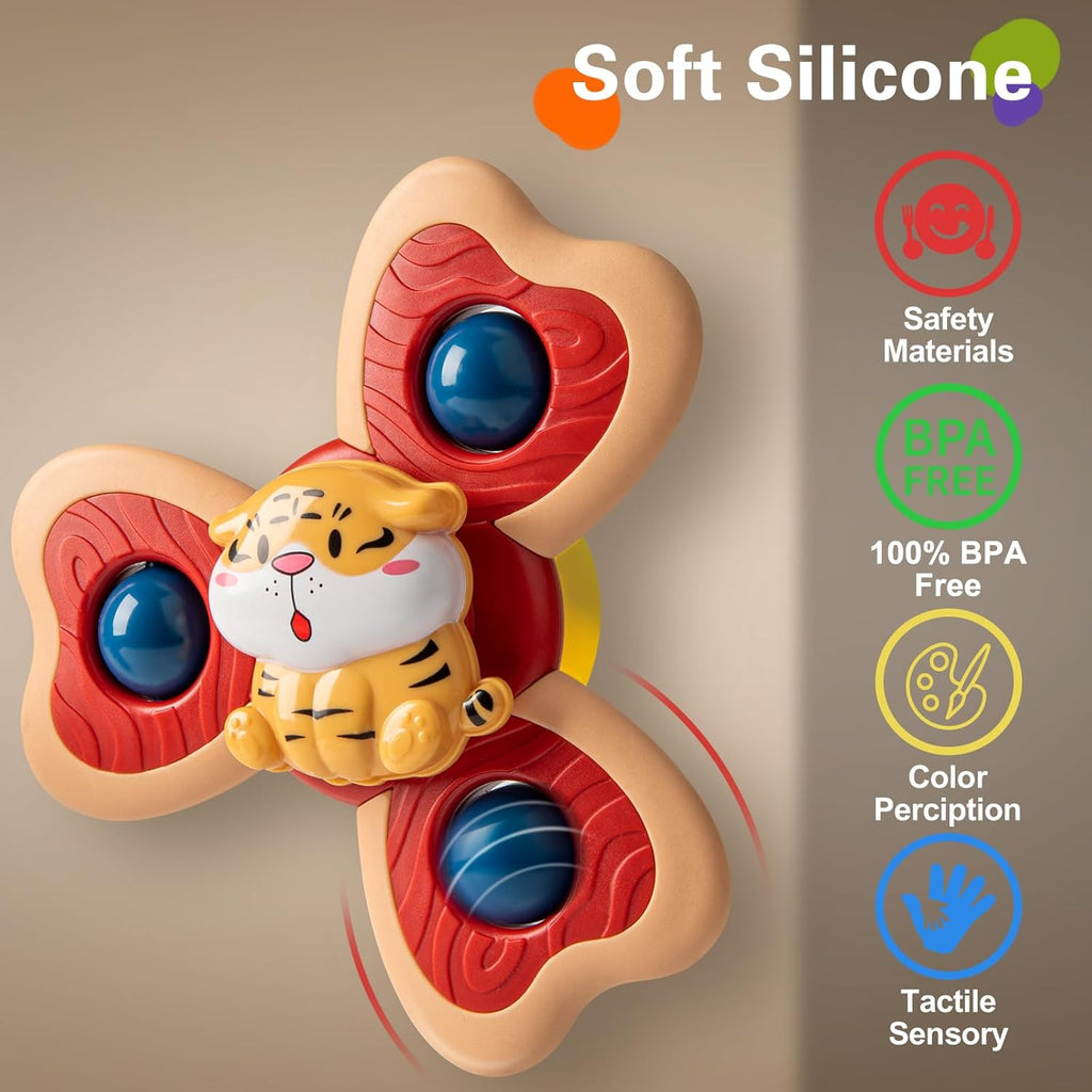 3PCS Animal Suction Cup Spinner Toys for 1 2 Year Old Boys Spinning Toys Baby Toys 12-18 Months Sensory Toys for Toddlers 1-3 First Birthday Baby Gifts for 1 Year Old Girls
