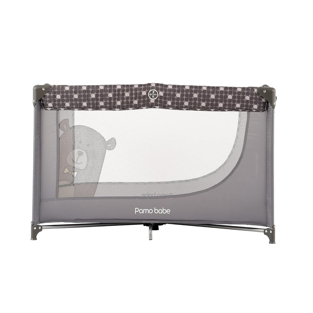 Pamo Babe Portable Crib Baby Playpen with Mattress and Carry Bag Grey