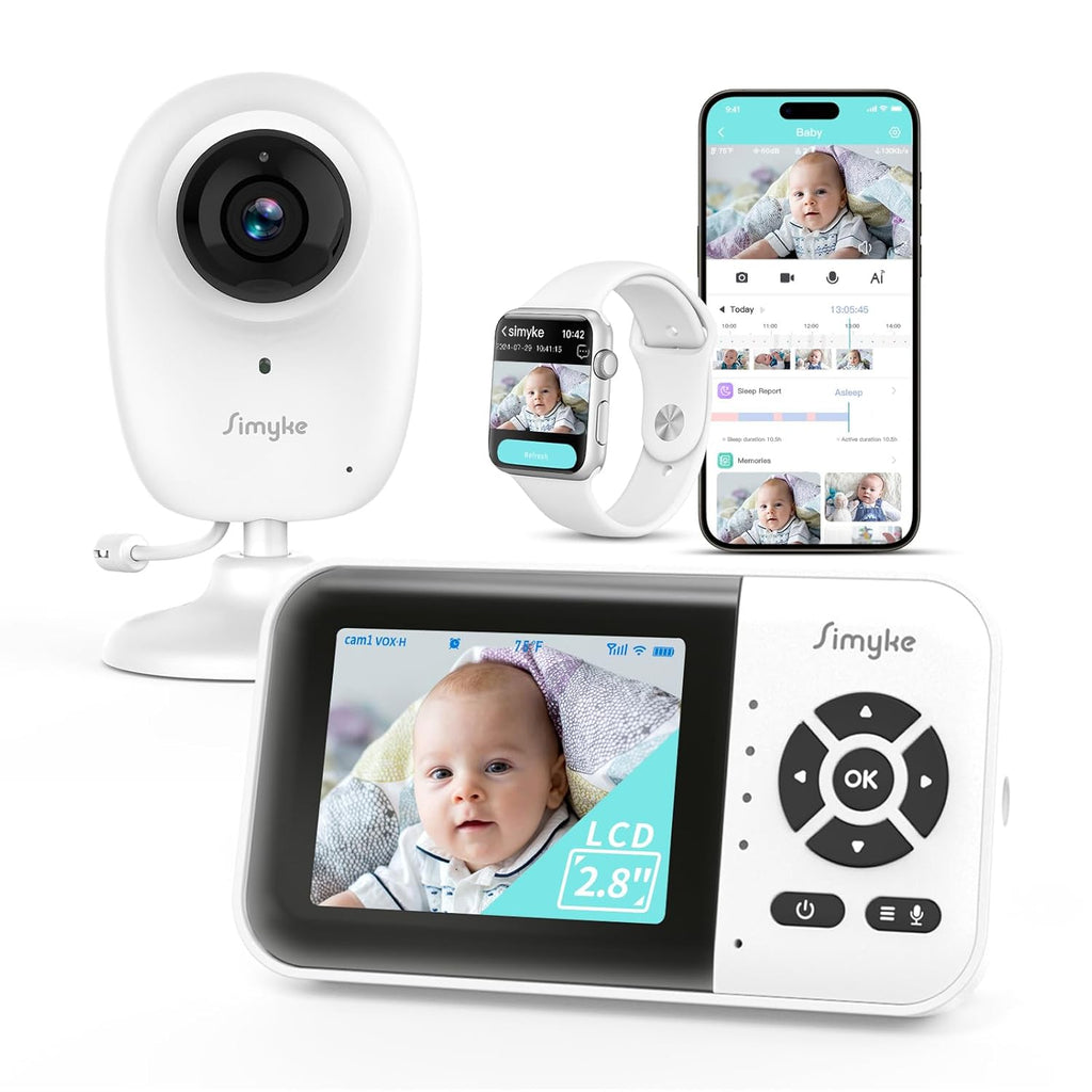 Smart Video Baby Monitor with Camera and Audio,Dual Mode,WiFi On/Off Switch,2.8inch Display,App,1080p Camera,1500ft Long Range,Night Vision,Feeding Clock,Temperature Detection,2-Way Talk