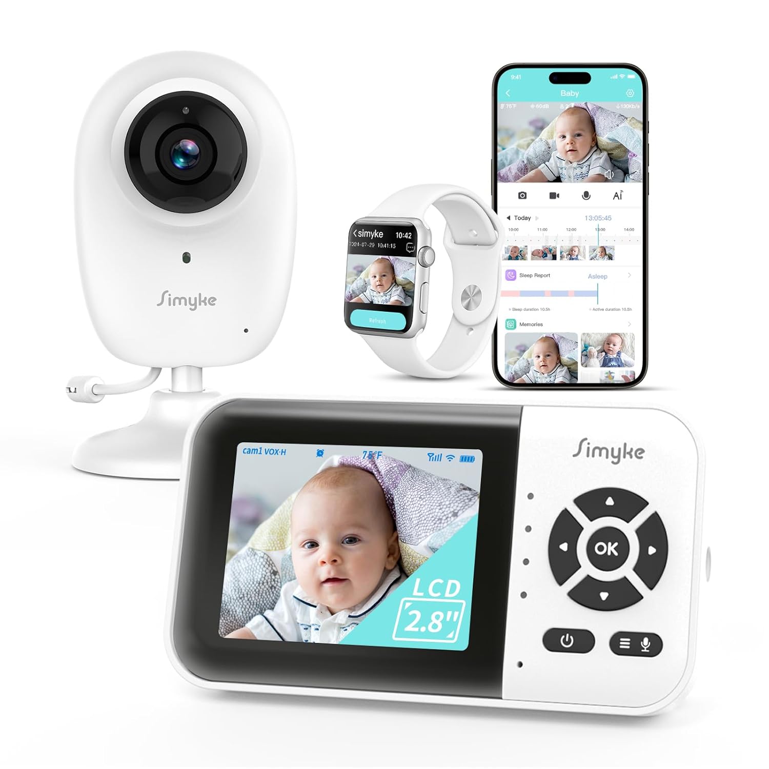 Smart Video Baby Monitor with Camera and Audio,Dual Mode,WiFi On/Off Switch,2.8inch Display,App,1080p Camera,1500ft Long Range,Night Vision,Feeding Clock,Temperature Detection,2-Way Talk