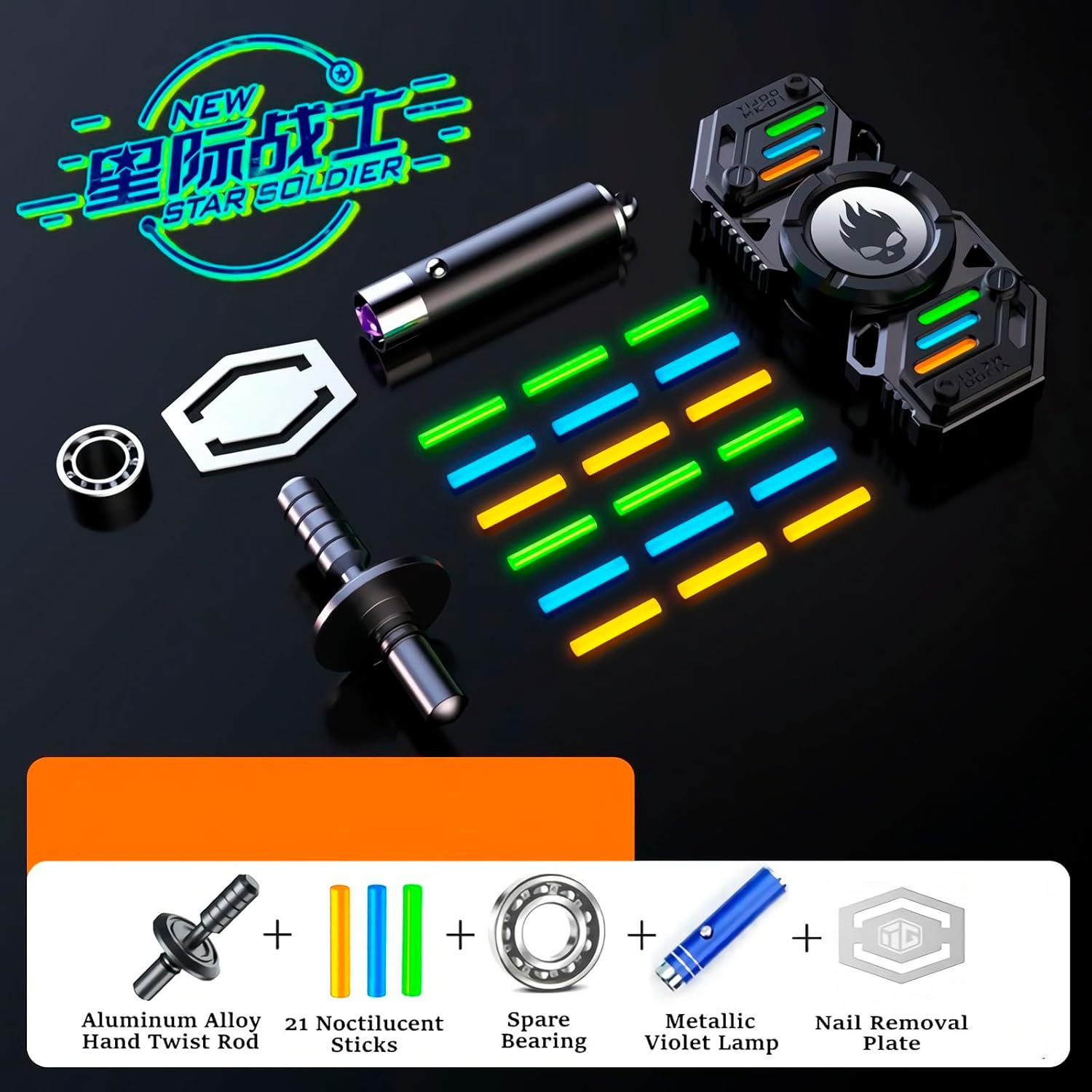 Fidget Spinner, Colorful Glow in The Dark, High Speed and Silence, Cool Metal Mechanical Gear Shape Design with Skull Symbol, Anti-Anxiety and Stress Release for Kids and Adults