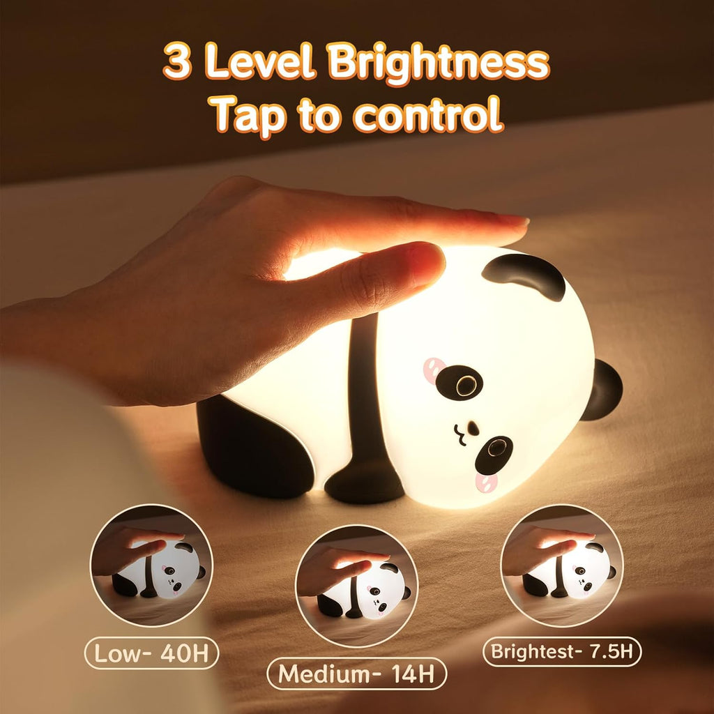 Lying Panda Night Light, Cute Baby Light 3 Level Dimmable, Nursery Nightlight for Snoothing, Sleeping Companion, Auto-Off 30Min Timer, Rechargeable Battry Cordless,