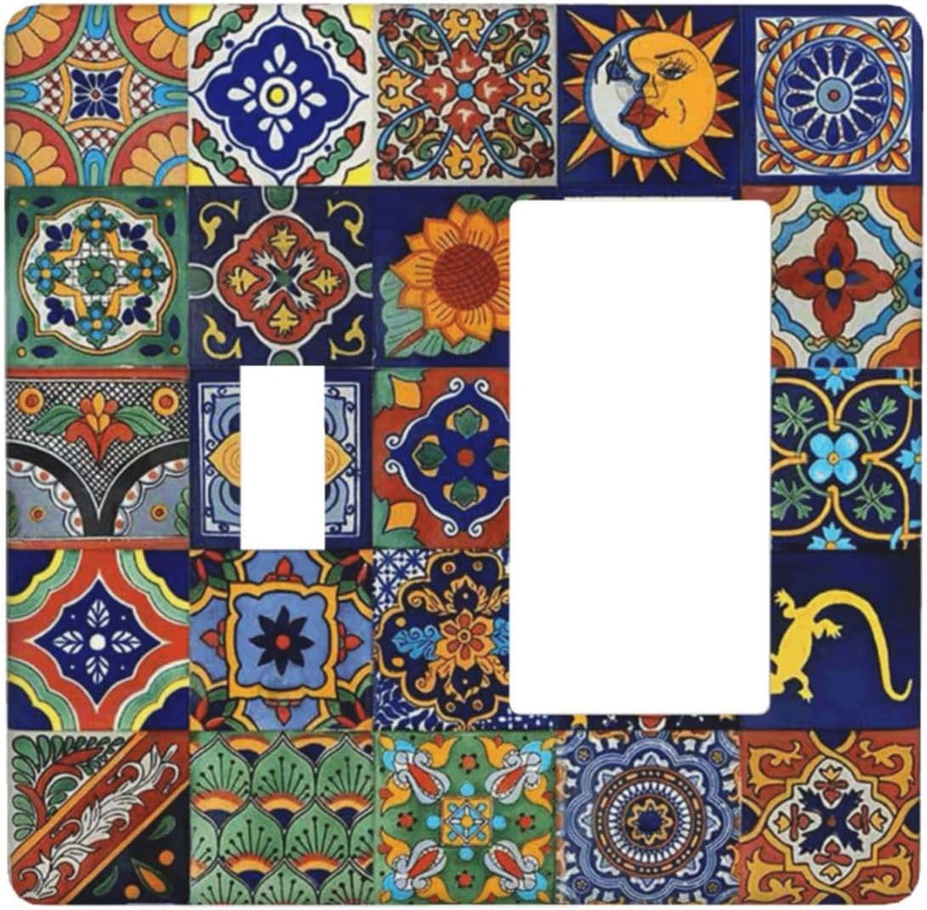 Talavera Mexican Tiles Traditional Color Decoration Print Outlet Covers 1 Toggle 1 Rocker Combination Decorative Wall Plate Electrical Switch Plates Light Switch Cover Plate for Kitchen Bathroom Decor