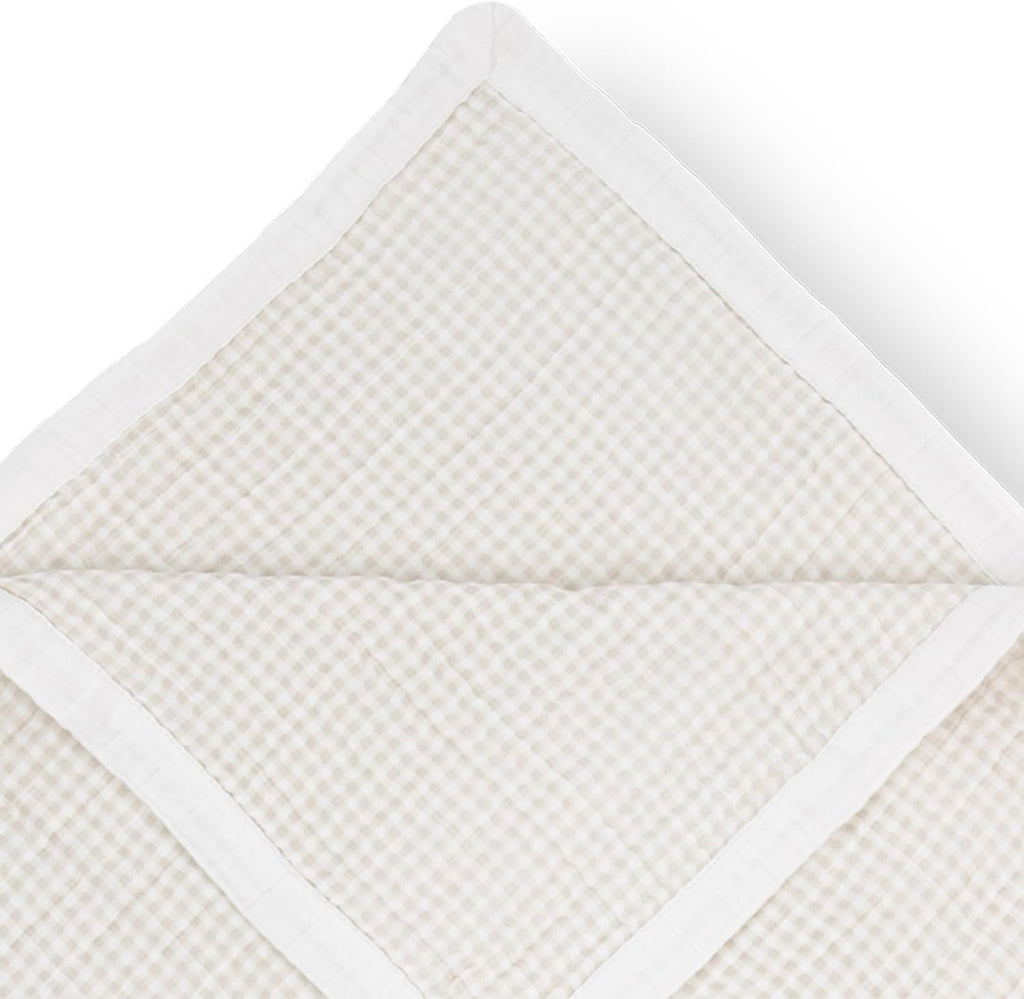 Little Unicorn Premium Quilted Throw | Super Soft, Multi-Layered Muslin XL Blanket| Great for Kids & Families (Tan Gingham)