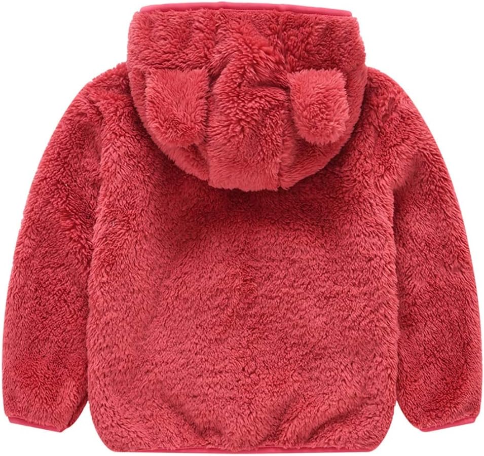 AIWUHE Toddler Boys Girls Hooded Jacket Fleece Hoodie Winter Warm Solid Color Teddy Coat Zip-up Bear Ear Sweater Fall Clothes