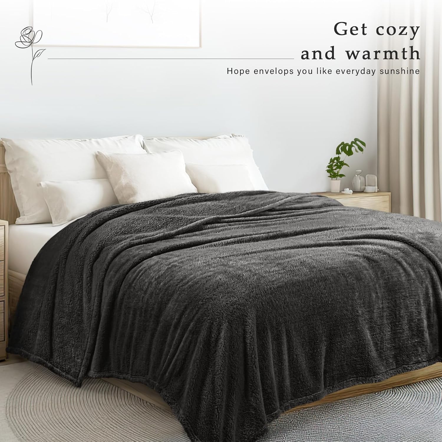 Exclusivo Mezcla King Size Flannel Fleece Blanket, Super Soft Velvet Plush Bed Blanket, Fuzzy Cozy and Warm for All Seasons, 90x104 Inches, Dark Grey