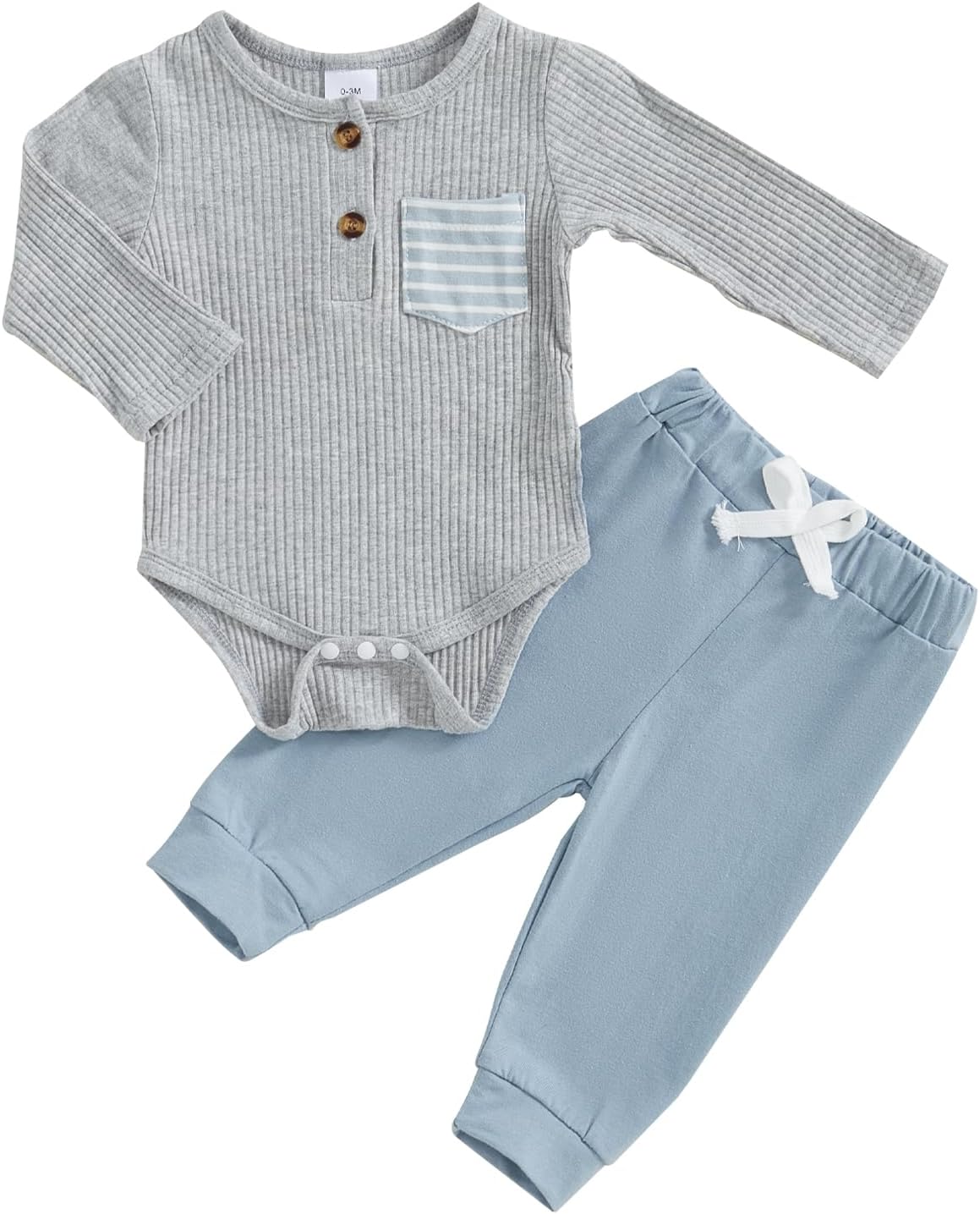 fhutpw Baby Boy Clothes 3 6 12 18 Months Ribbed Knitted Long Sleeve Romper and Pants Sets Newborn Fall Splicing Color Outfits