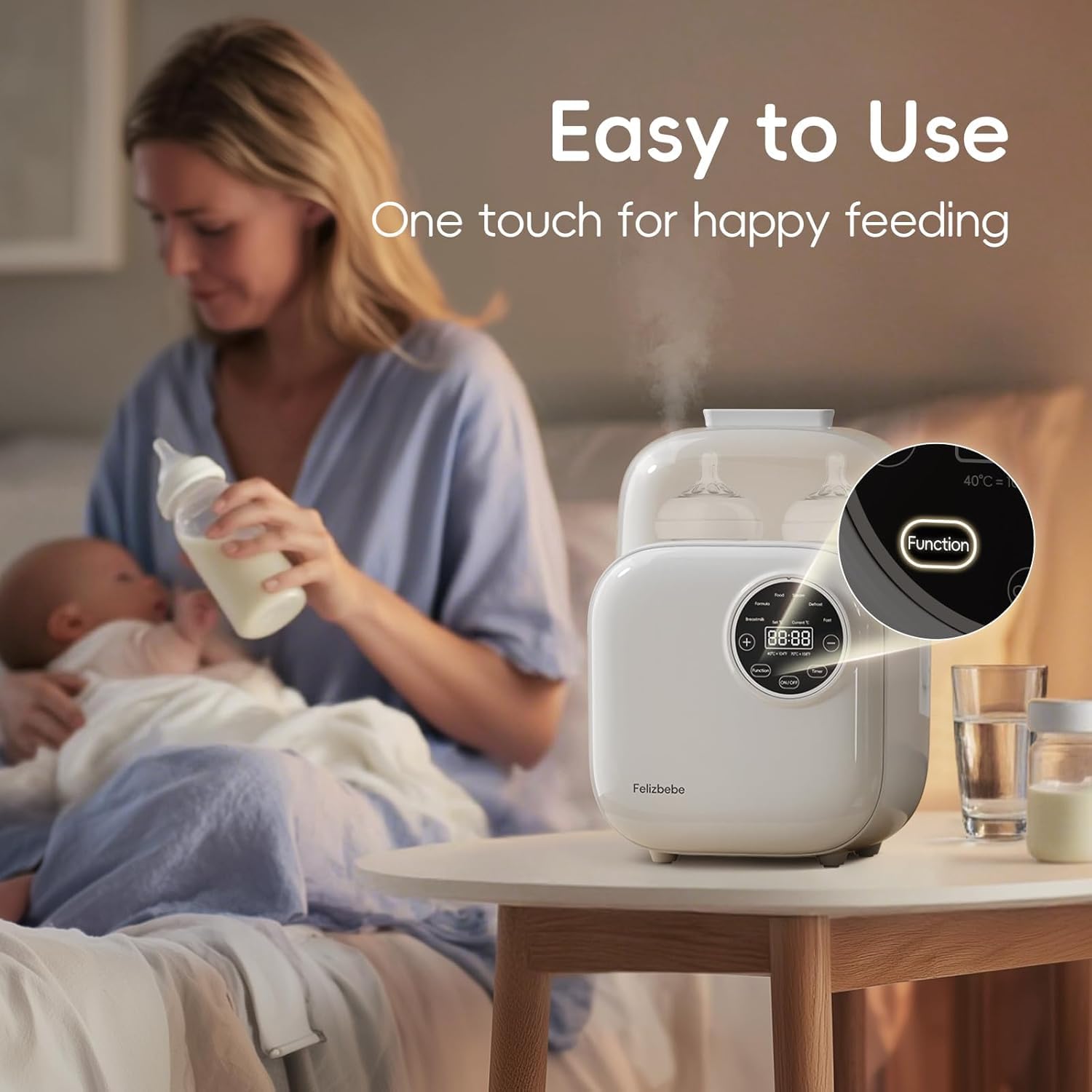 Baby Bottle Warmer, Felizbebe 10-in-1 Bottle Warmers for All Bottles, Detachable Body for Easy Cleaning, Accurate Temperature Control, Timer, Sterili-zing,Milk Warmer for Breastmilk or Formula