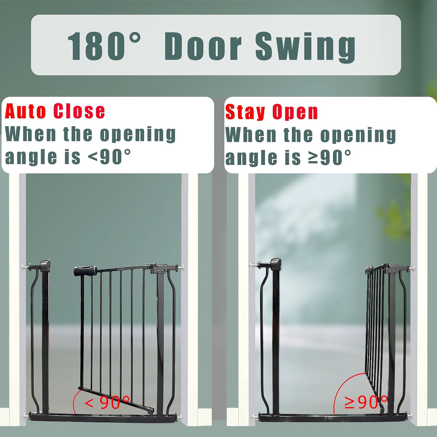 Heavy Duty Baby & Dog Safety Gate 86-104.7 Inch, Black Metal, Pressure Mounted No Drilling Pet Gate for Large Openings