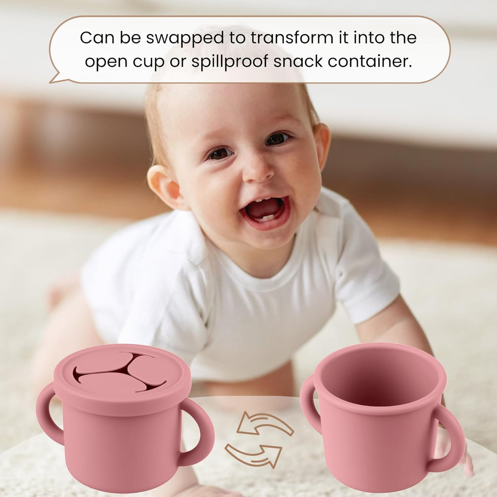 Snack Containers for Toddlers, Kids - 2 Pack Food Grade Silicone Snack Cups with Grip Handle (Blush/Mauve)