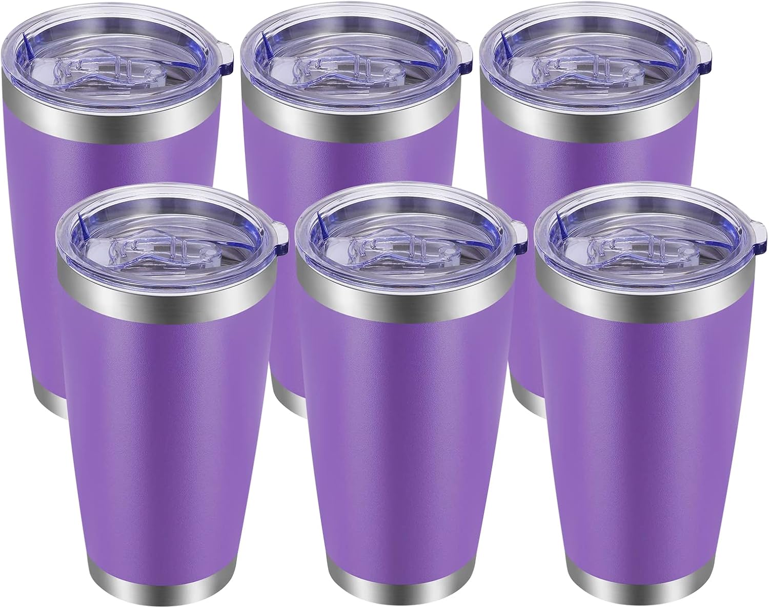 VEGOND 20oz Tumbler with Lid and Straw Stainless Steel Tumbler Cup Bulk Vacuum Insulated Double Wall Travel Coffee Mug Powder Coated Coffee Cup(Purple 6 Pack)