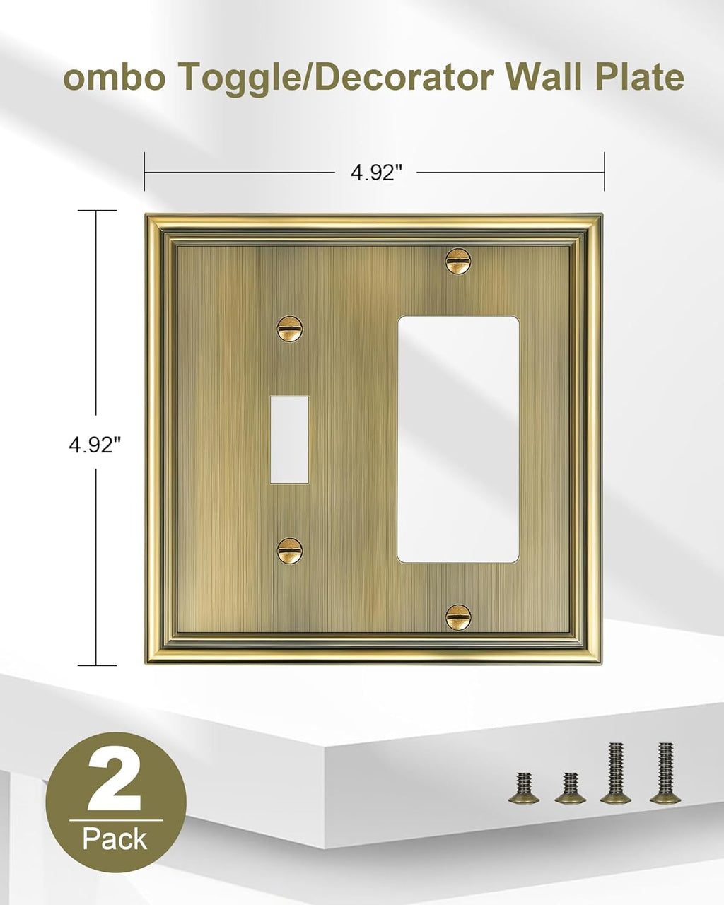 2-Pack Combo Toggle/Decorator Light Switch Cover Plate, Antique Brass Decorative Electrical Outlet Covers, Durable Solid Zinc Alloy Wall Switch Plates and Outlet Covers