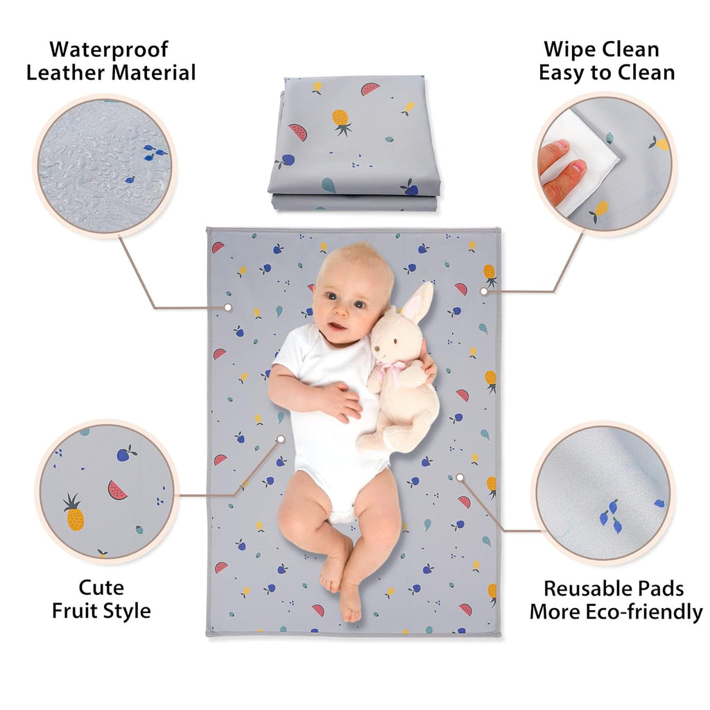 Vegan Leather Baby Changing Mat - Wipeable Portable Changing Pad, Foldable Travel Changing Mat for Baby, Newborns Toddlers Shower Gifts (Fruit,20"*28")