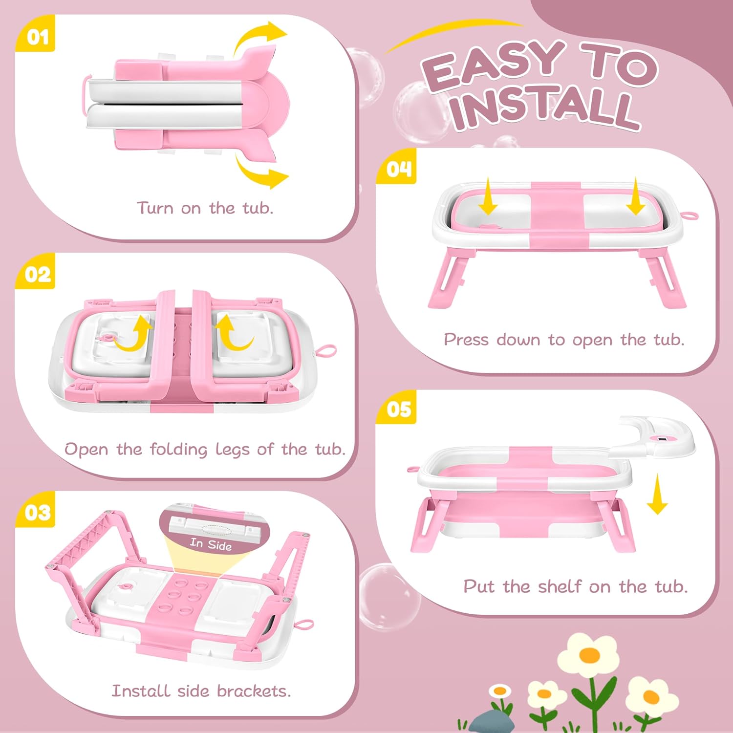 Collapsible Baby Bathtub,Baby Bath Tub with Thermometer & Soft Cushion,Baby Bathtub for Newborn to Toddler 0-36 Months,Portable Travel Baby Tub with No-Slip Feet,Baby Shower Gifts,Pink