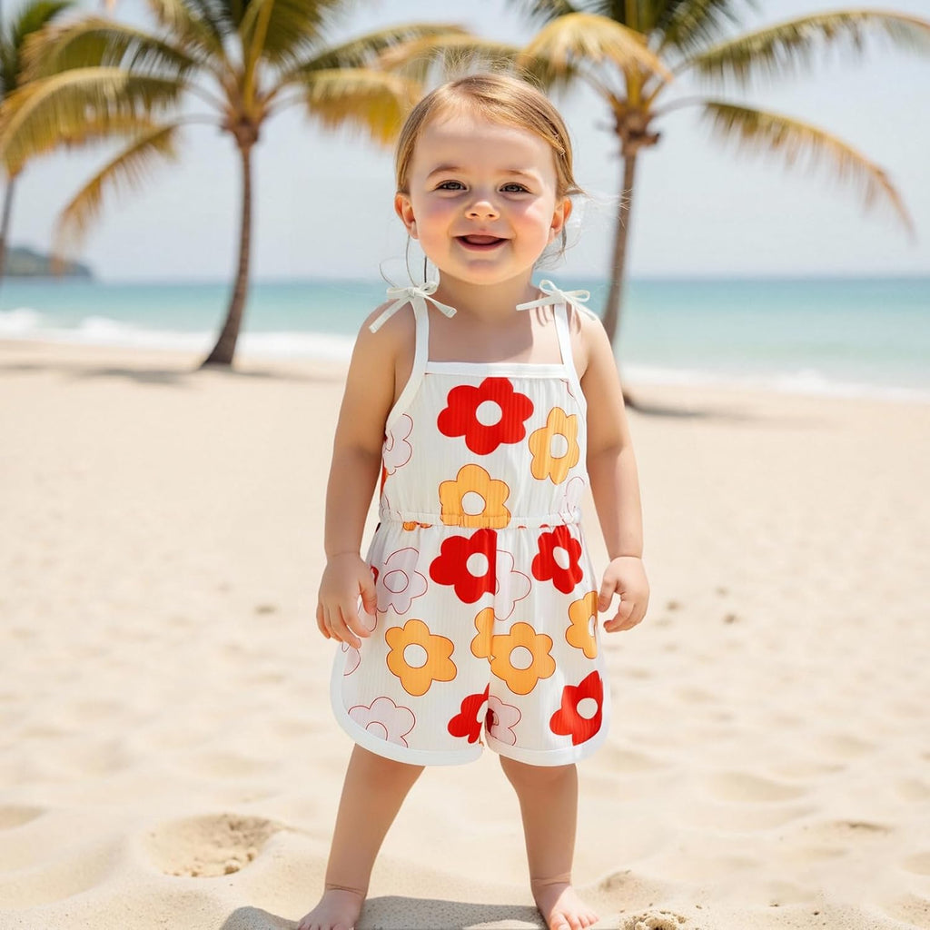 WZTYYDS Toddler Baby Girl Summer Clothes Floral Romper Tie-Up Strap Halter Jumpsuit Infant Summer Sling Playsuit 6M-3T