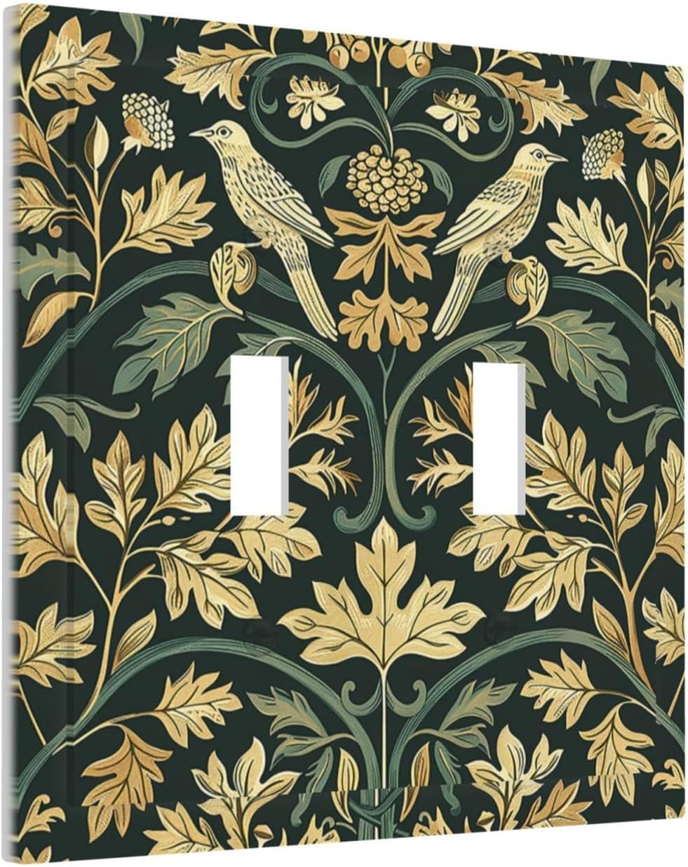 Decorative Switch Plates William Morris Vintage Botanical Birds Golden Green Leaves 2 Gang Double Toggle Outlet Light Switch Cover Wall Plate Electrical Faceplate for Bedroom Home Decor