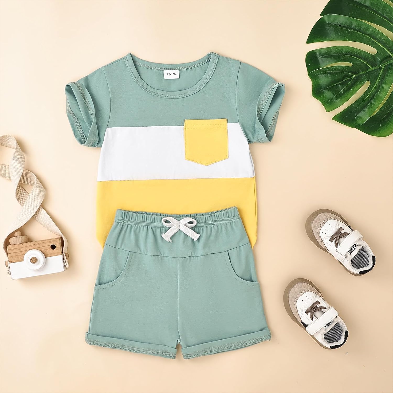 Baby Boy Clothes Toddler Boy Summer Outfits Short Sleeve Patchwork Top T-shirt & Pocket Pant Set 2 Piece 12 Months-4T