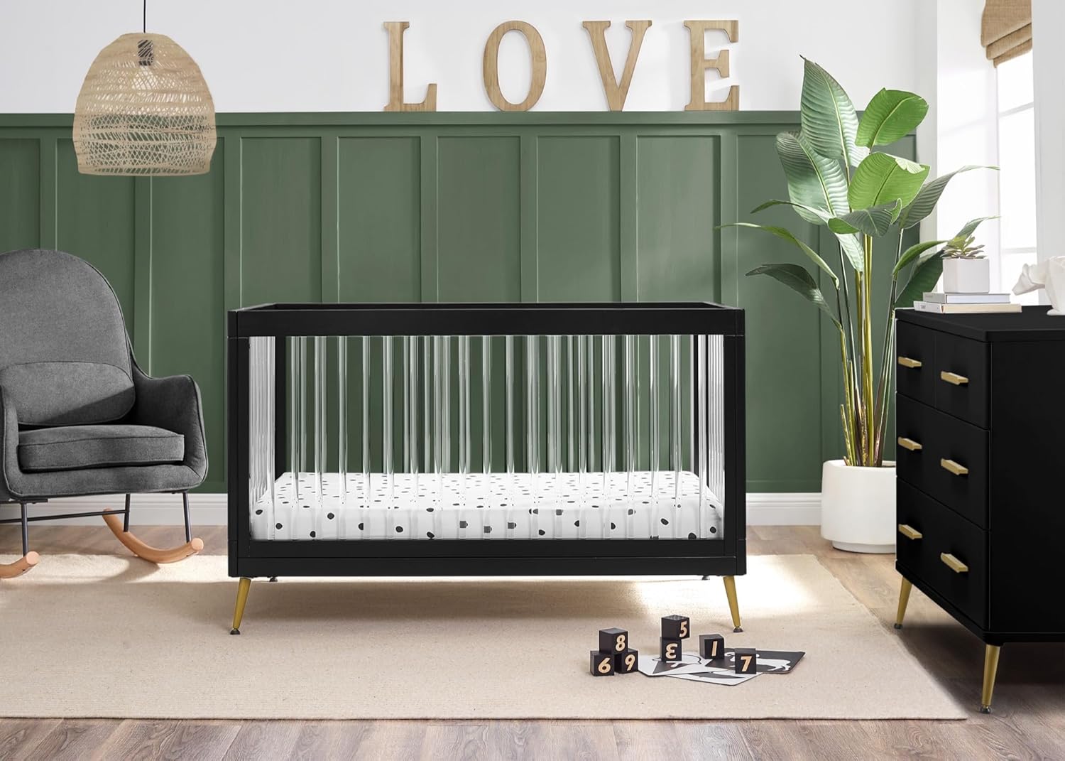 Delta Children Sloane 4-in-1 Acrylic Convertible Crib - Greenguard Gold Certified, Black/Bronze
