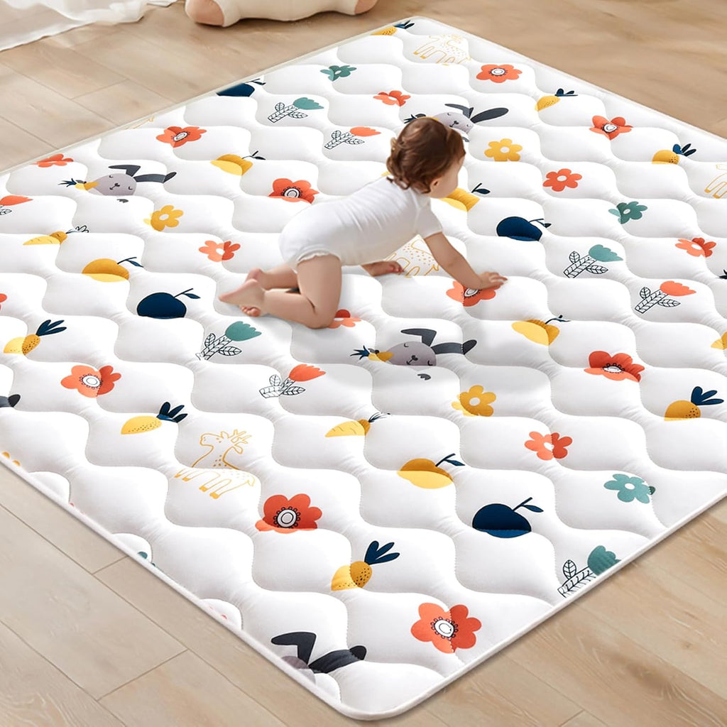 Odorless Premium Foam Baby Play Mat 47" x 47", Soft Microfiber Fabric Crawling Mat for Floor- Comfortable and Hypoallergenic, Non-Slip Cushioned Floor Playpen mat for Infants,Babies,Toddlers
