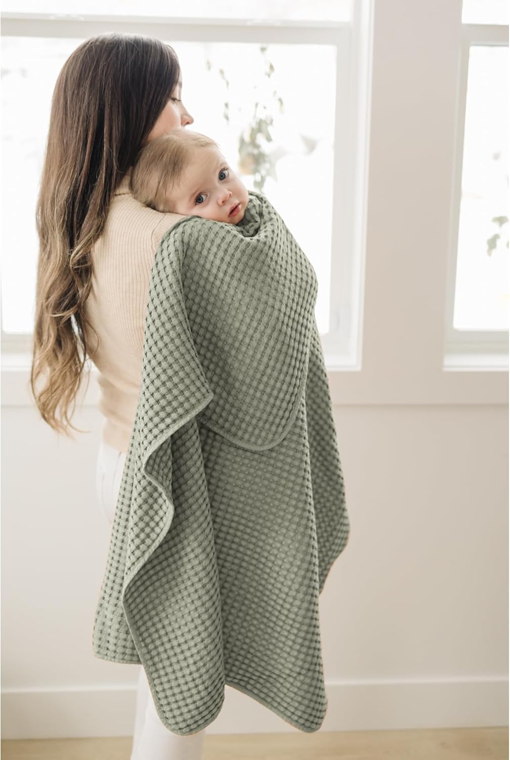 Konssy Waffle Baby Blanket - Soft & Cozy Nursery Swaddle Blanket, Lightweight Toddler Throw for Boys & Girls, Ideal for Wrapping(Amy Green)