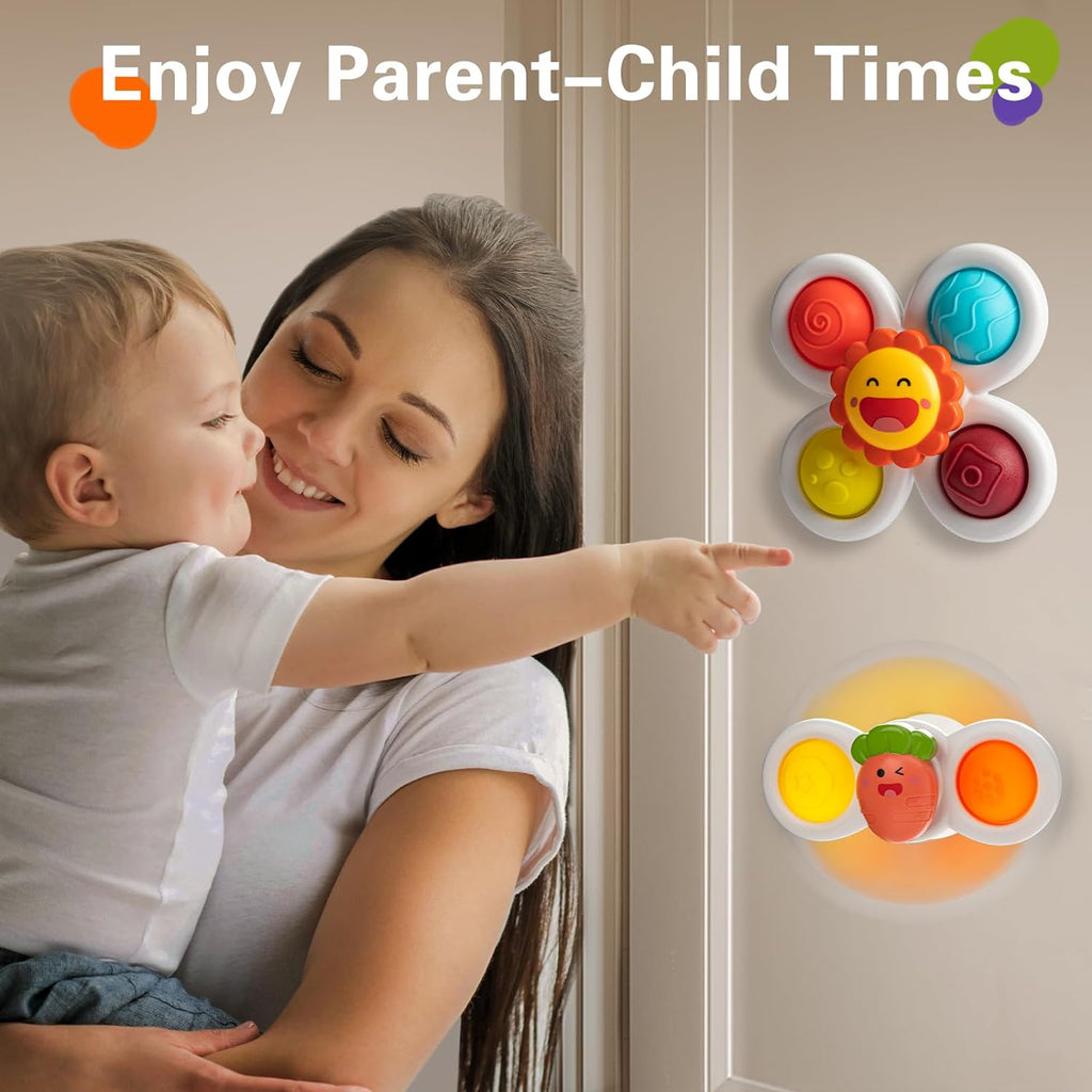 TOHIBEE 3PCS Suction Cup Spinner Toys for 1 2 Year Old Boys Spinning Toys 12-18 Months Sensory Toys for Toddlers 1-3 First Birthday Baby Gifts for Girls