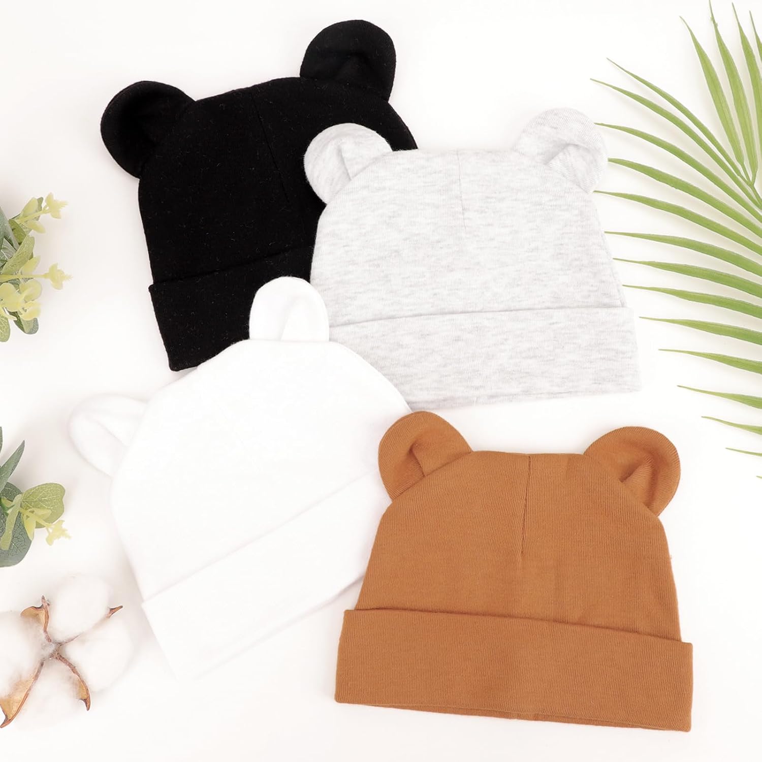 DRESHOW BQUBO 4 Pieces Baby Beanie Newborn Toddler Soft Cute Knit Hat Hospital Hats for Baby Boys Infant Cap Beanies