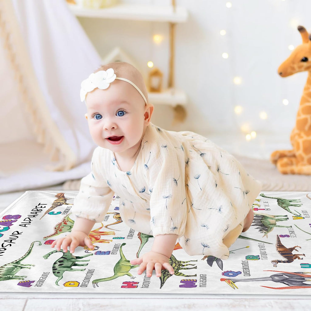Personalized Dinasour Name Baby Blanket, Custom Cute Alphabet Name Blanket Toddler Boy Soft Flannne Swaddling Blankets Customized Monogram Memorial Gift from Nana for Infant Newborn Shower