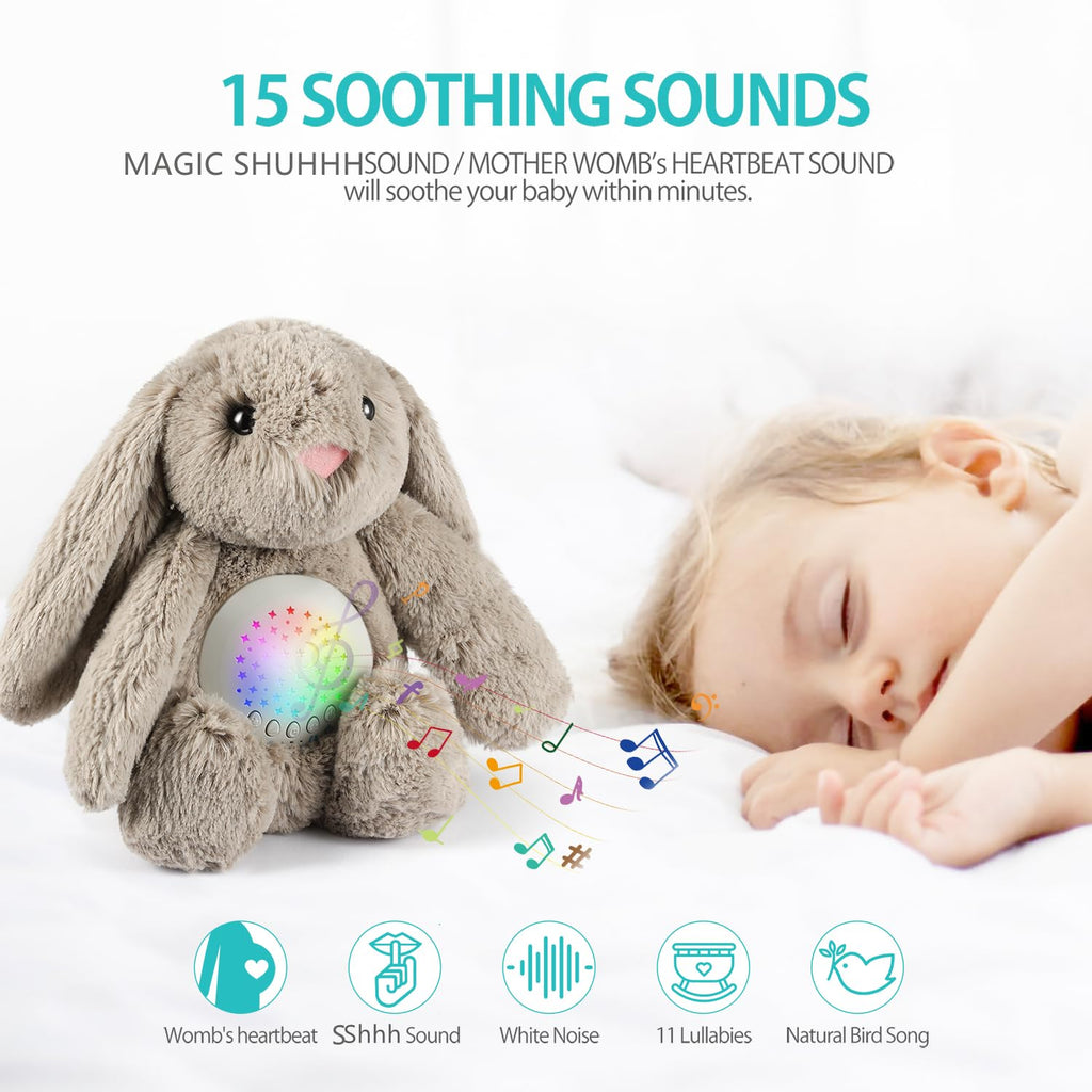 BEREST Baby Sleep Soother Bedtime Bunny with Starry Projector Night Light, Plush Stuffed Animal for Newborn Infants, Lullaby Music, White Noise, Mother's Heartbeat for Boys & Girls Shower Gifts