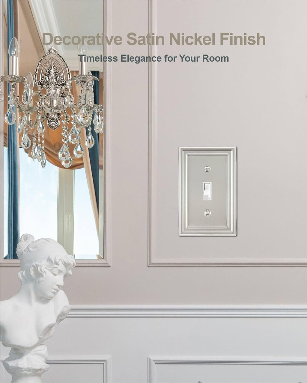 4-Pack Single Toggle Wall Plate, Metal Light Switch Cover, Satin Nickel Switch Plate Cover, Midsize, A035 Series