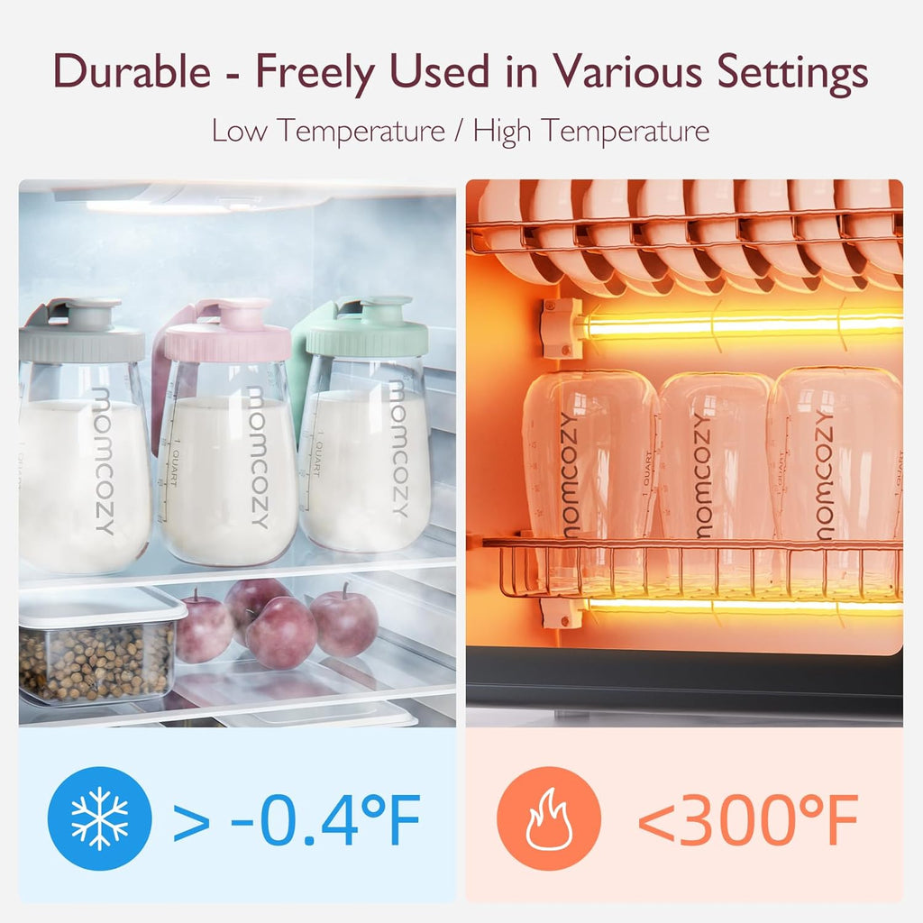 Momcozy Breast Milk Pitcher, Resistant to Heat and Cold Abrupt Temp Swings, No Leak Breast Milk Fridge Storage Container With Wide Mouth, Fast Baby Formula Maker, Breastfeeding Essentials, Pink