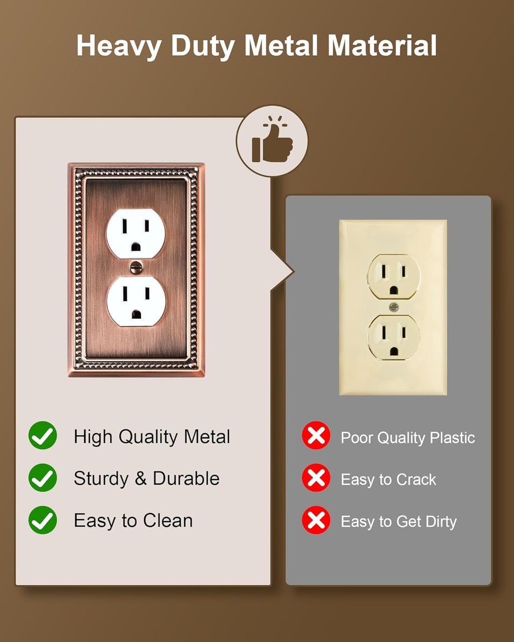 6-Pack Duplex Outlet Cover Plate, Antique Copper Metal Wall Plates for Electrical Outlets, 1 Gang Receptacle Cover, Pearls Decorative Switch Plates and Outlet Covers