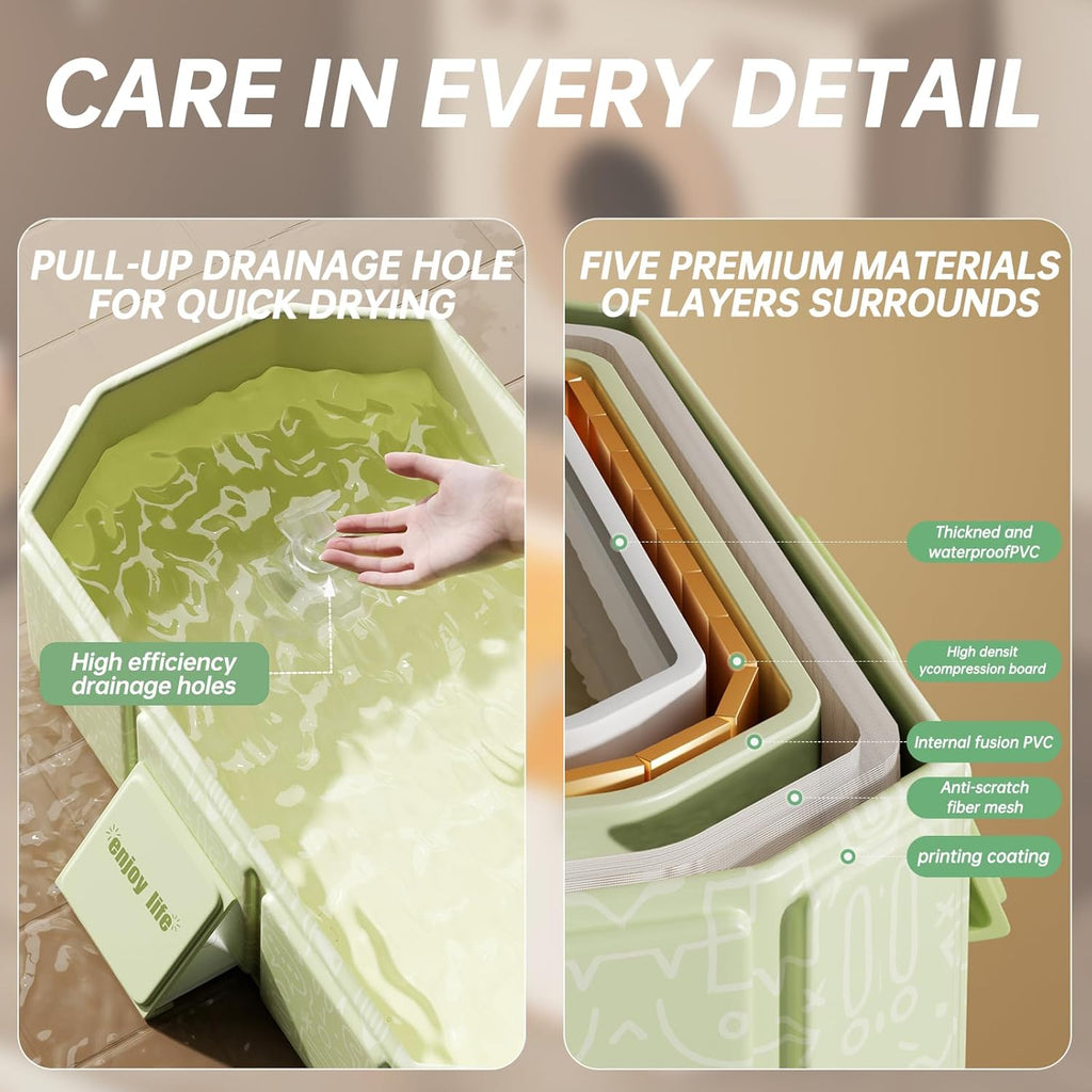 Baby Foldable Kids Bathtub for Infants to Toddler with Non-Slip Base,Easy Storage,Perfect for Small Spaces,Graffiti Green