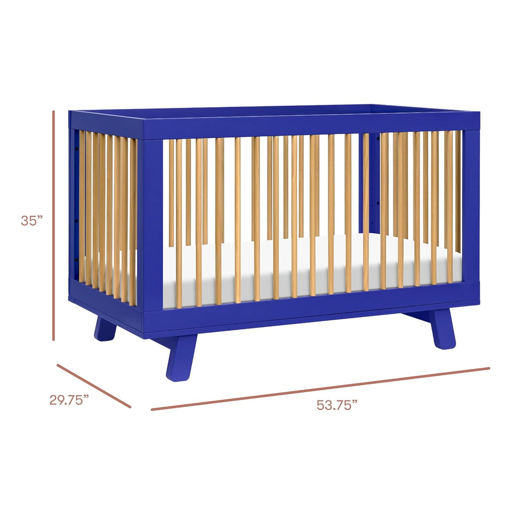 Babyletto Hudson 3-in-1 Convertible Baby Crib with Toddler Bed & Daybed Conversion - Strong, Durable & Easy to Assemble - GREENGUARD Gold Certified w/ 4 Adjustable Mattress Heights - Cobalt and Honey