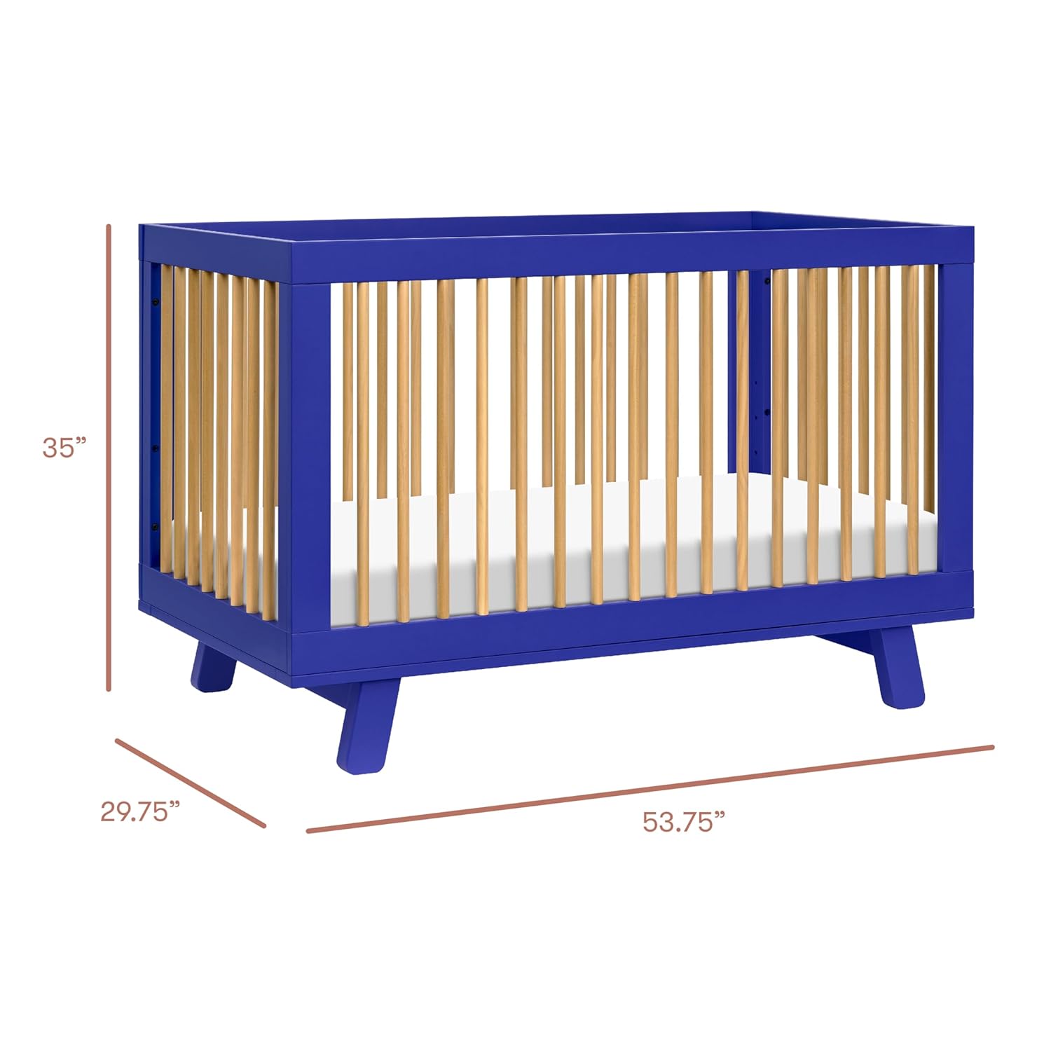 Babyletto Hudson 3-in-1 Convertible Baby Crib with Toddler Bed & Daybed Conversion - Strong, Durable & Easy to Assemble - GREENGUARD Gold Certified w/ 4 Adjustable Mattress Heights - Cobalt and Honey