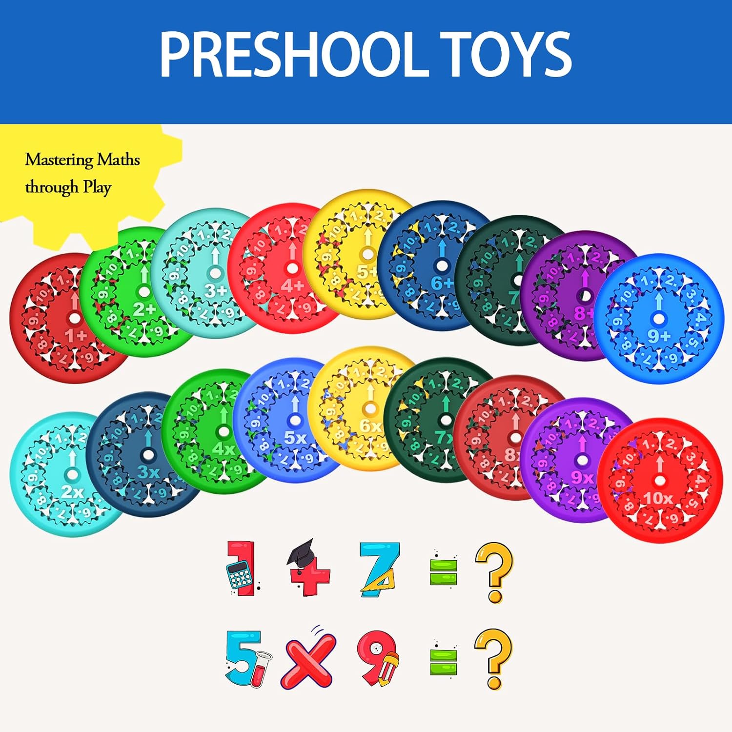 Math Fidget Spinners - 3D Printed, Educational Math Fact Fidget Spinner Toy - Learn Addition & Subtraction - Perfect for Kids, Stimmers & Fidgeters (9pcs)