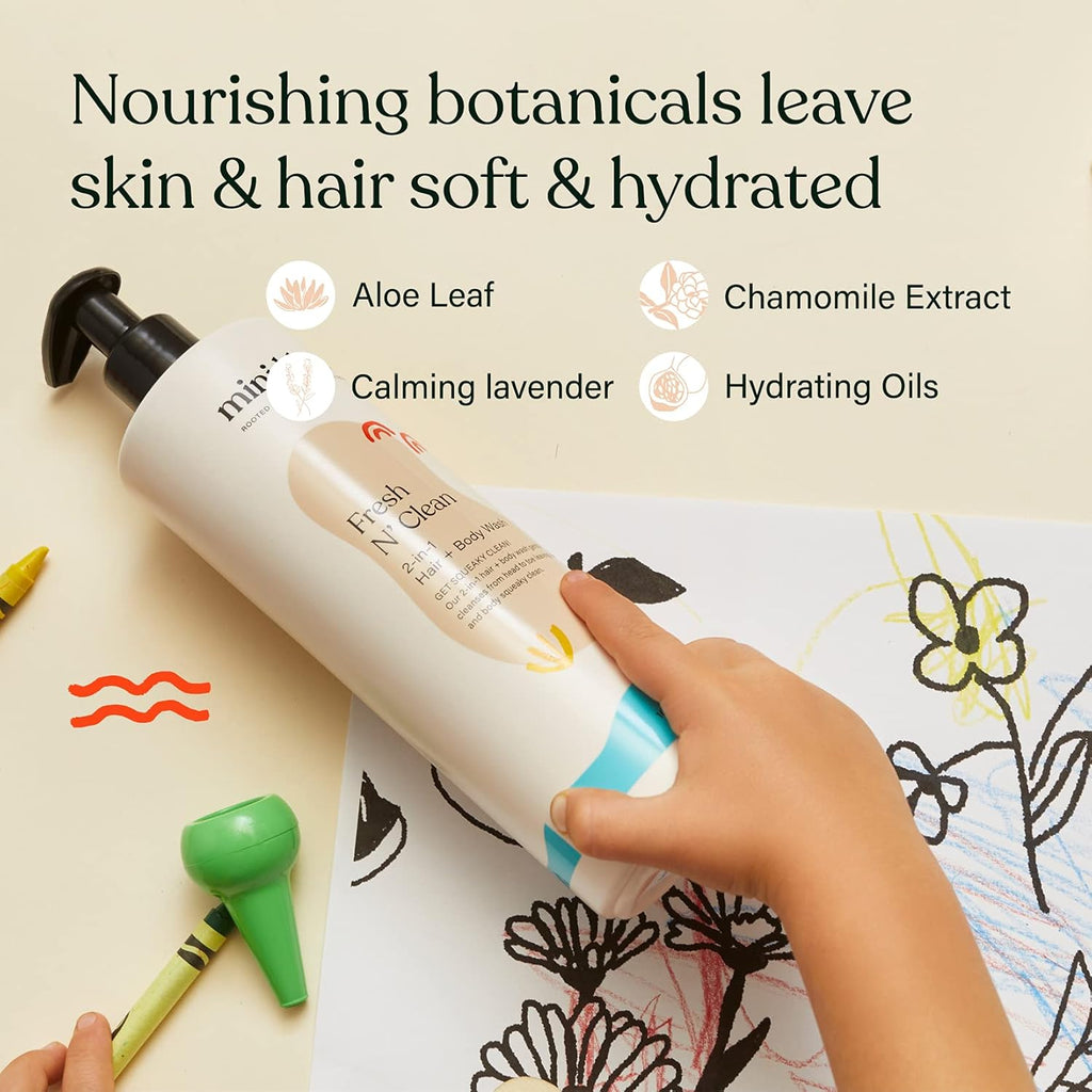 Fresh N’ Clean 2-in-1 Hair + Body Wash | Shampoo Sulfate-Free | Baby & Kid Safe | Gently Cleanses Head to Toe w/Aloe leaf, Chamomile extract, Lavender & Botanicals 16.6 oz