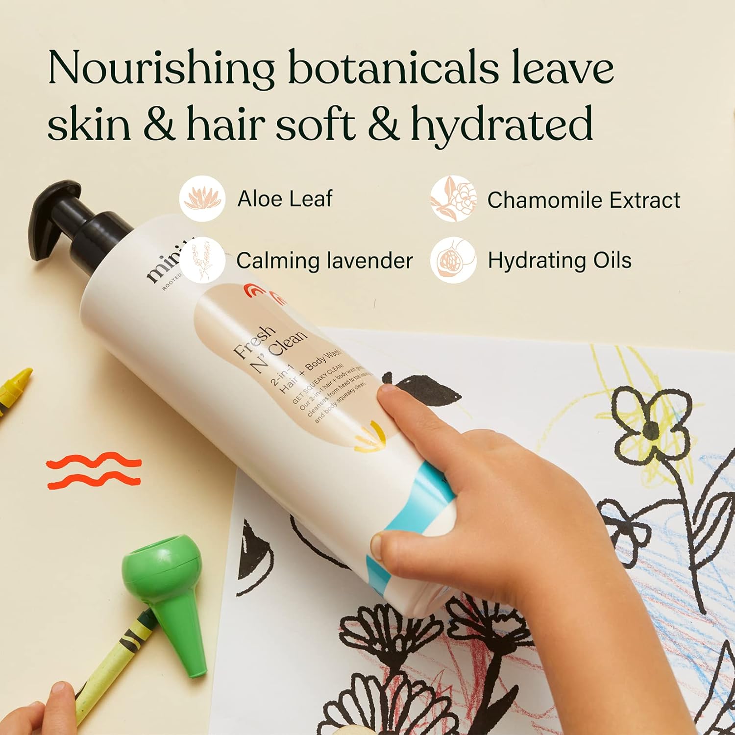 Fresh N’ Clean 2-in-1 Hair + Body Wash | Shampoo Sulfate-Free | Baby & Kid Safe | Gently Cleanses Head to Toe w/Aloe leaf, Chamomile extract, Lavender & Botanicals 16.6 oz