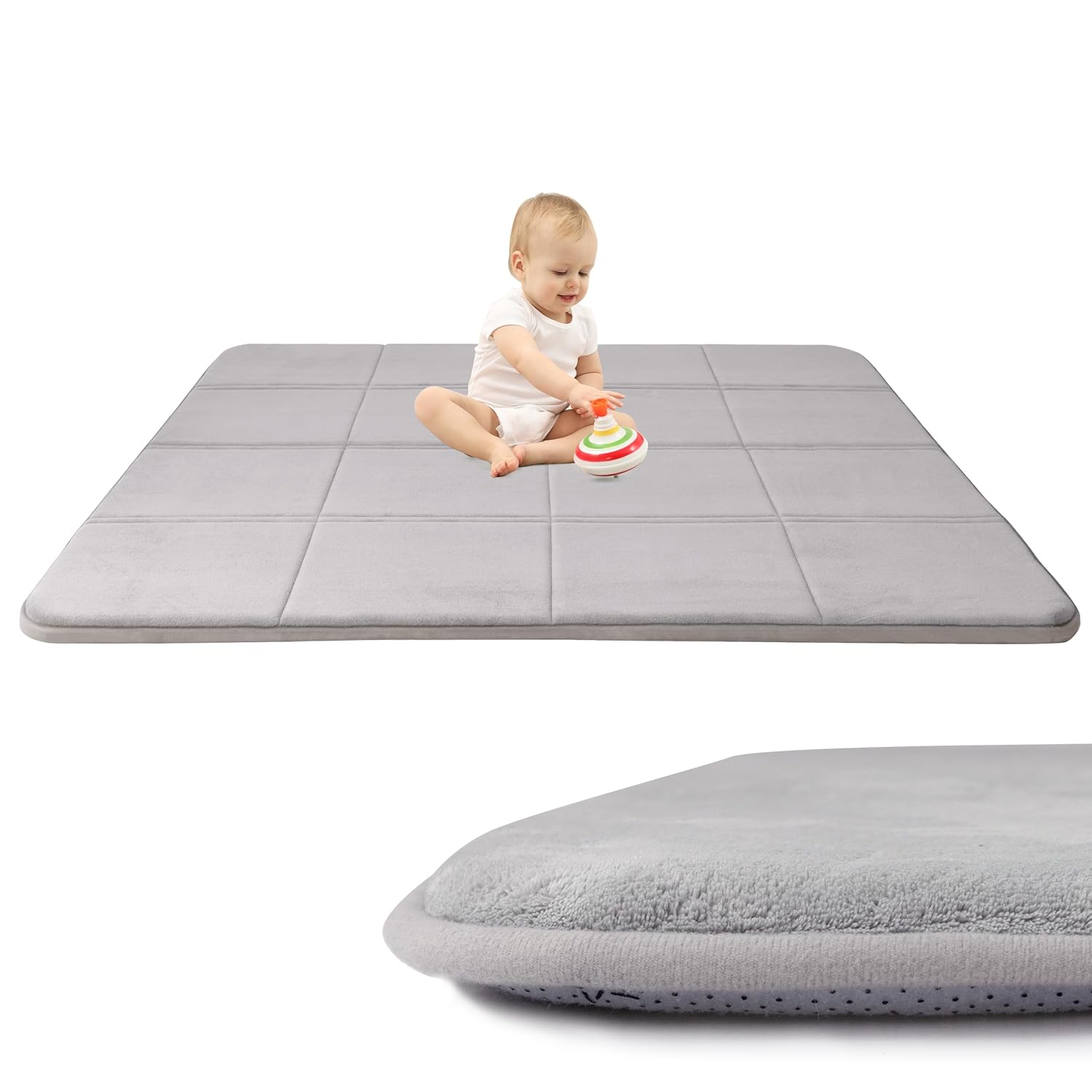 MAXYOYO 1.2" Thick Baby Play Mat for Floor, 36"x60" Foldable Playpen Mat, Tummy Time Foam Mats Ultra Soft Support, Padded Carpet with Non-Slip Backing for Infant,Kids and Toddler Crawling, Grey