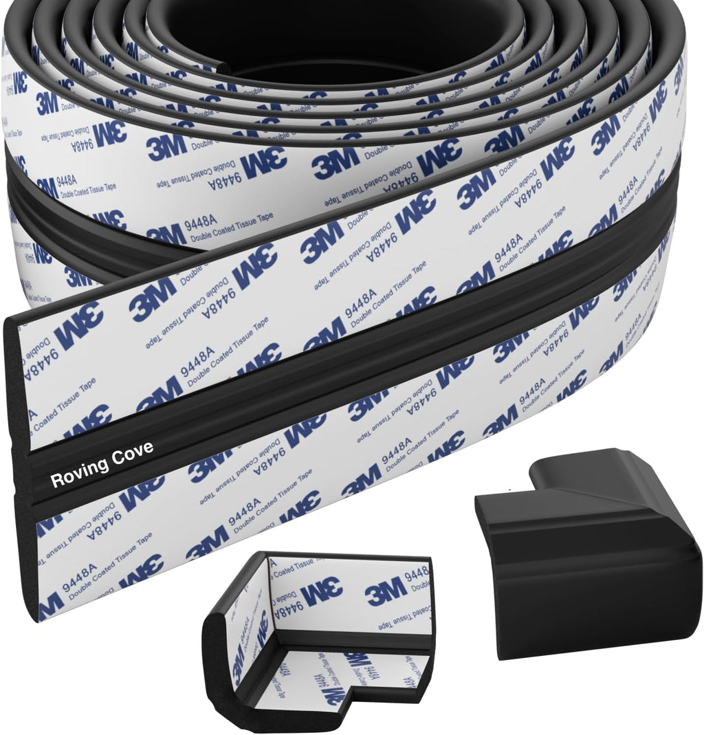 Roving Cove PreFit (Broad) Fireplace Edge Corner Protector (Extra Wide 9ft Edge 2 Corners), Baby Proofing Bumper Guards, Onyx Black, Pre-Taped, for Straight Surfaces - New & Improved