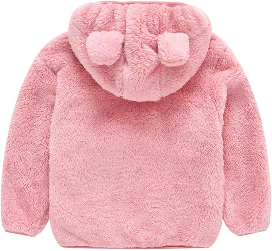 AIWUHE Toddler Boys Girls Hooded Jacket Fleece Hoodie Winter Warm Solid Color Teddy Coat Zip-up Bear Ear Sweater Fall Clothes