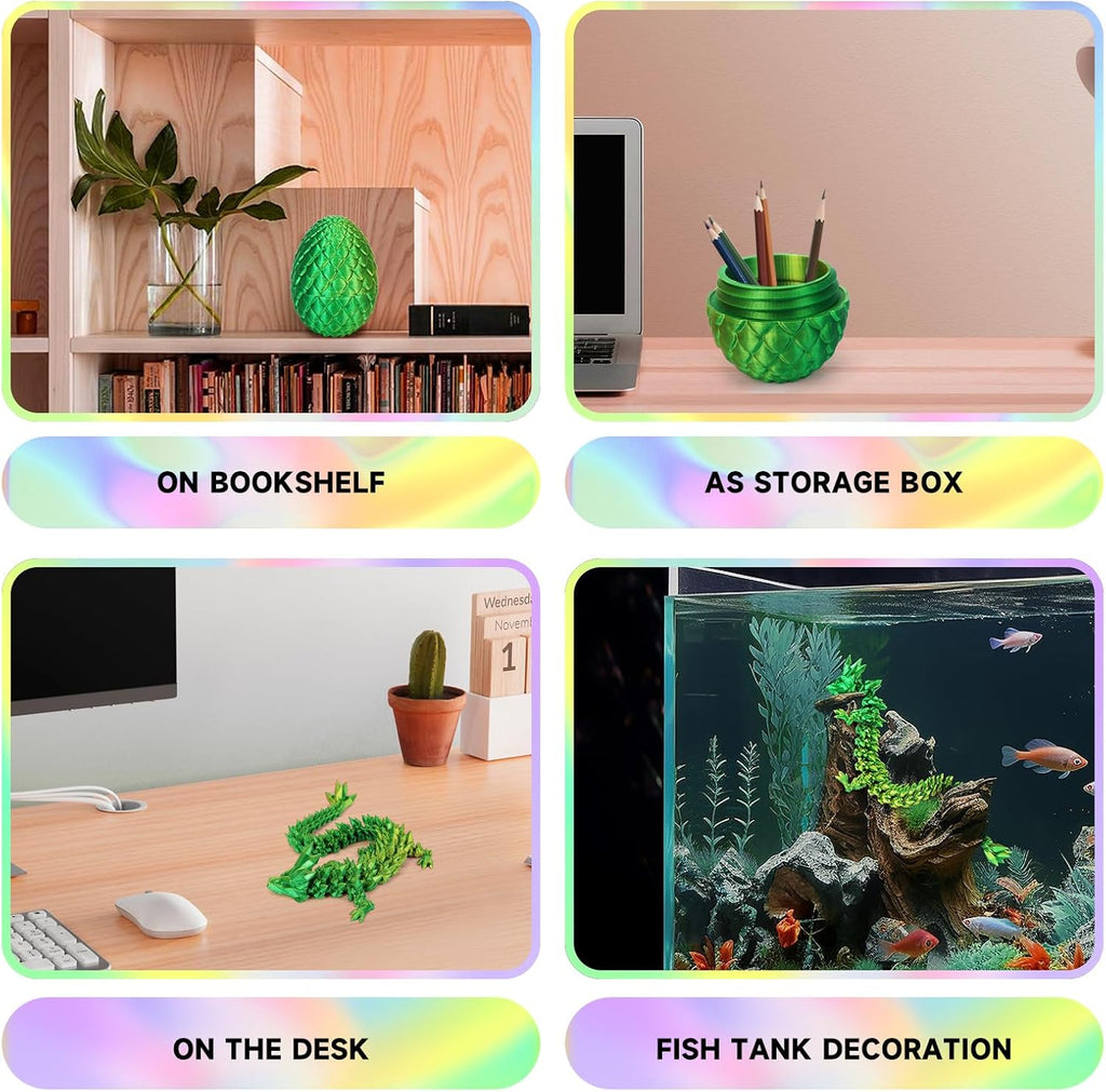 3D Printed Dragon Egg,Dragon Eggs with Dragon Inside,Crystal Dragon Fidget Toys,Full Articulated Dragon Dragon in Egg,Adults Fidget Toys for Autism ADHD (Laser Yellow Green-12inch)