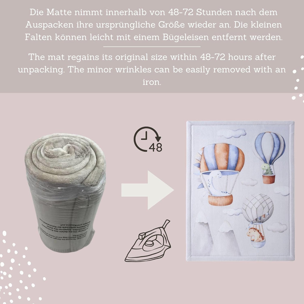 Stylish Coral Baby Play Mat for Floor 47" x 67" Dinosaur Balloons – Soft 1" Thick High-Density Memory Foam Nursery Rug,Kids Rug with Non-Slip Backing for Crawling & Playing, Playroom Rug, Kids Carpet