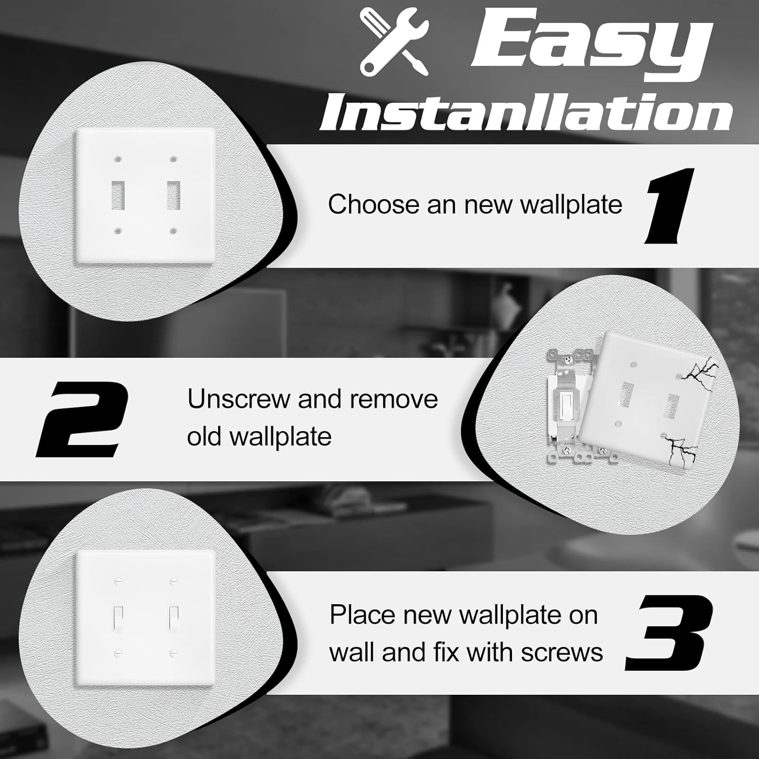 Decorator Wall Plate Double Toggle Light Switch Plate Outlet Cover,Unbreakable Polycarbonate Thermoplastic, White (10-Pack, Double Toggle-White)