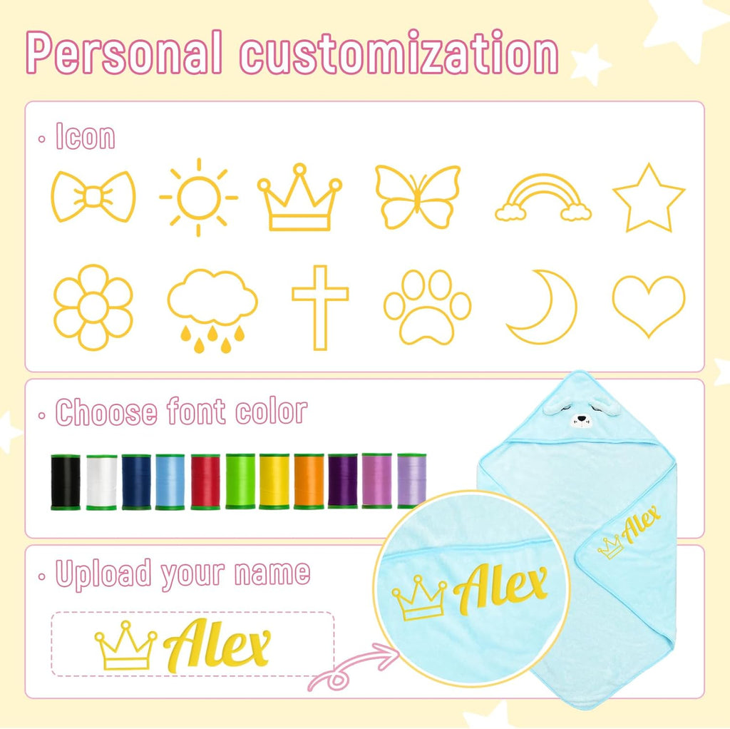 Personalized Baby Towels Hooded with Name, Custom Toddler Bath Towel with Hood for Girl Boy, Warm Swaddle Blanket, Customized Newborn Gifts - Embroidered (White Bear)