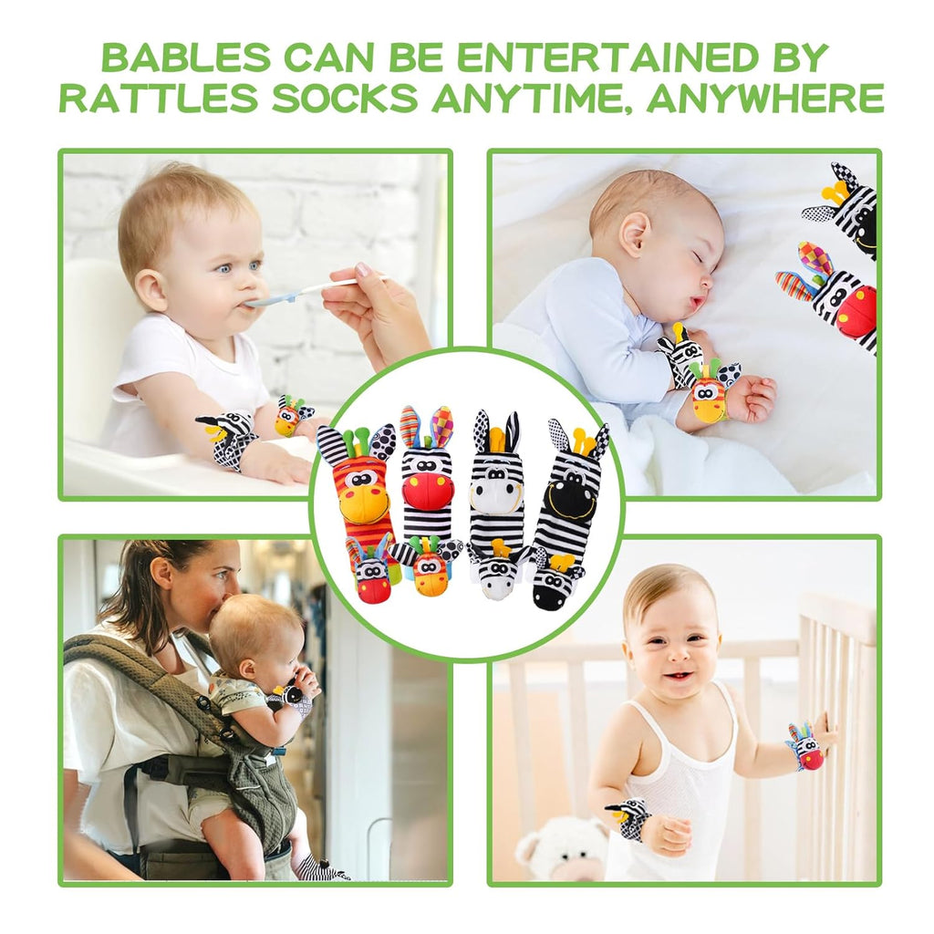 Baby Toys 0-6 Months,High Contrast Baby Toys for Newborn, 8 Pcs, Animal Wrist & Foot Rattles Socks Set, Sensory Rattle Toys for 0-12 Months, Babies Boy Girl Gifts