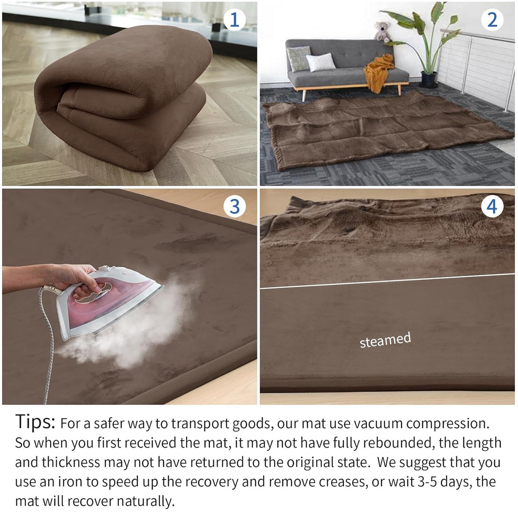 Baby Play Mat for Floor,1.3" Thick Memory foam Tummy Time Mat for Toddlers,Infants,kids,Water-Repellent Soft Nursery Rug ,79"×118" Extra Large Non Slip for Crawling&Yoga,Tatami Style for Living Room(Dark Brown)