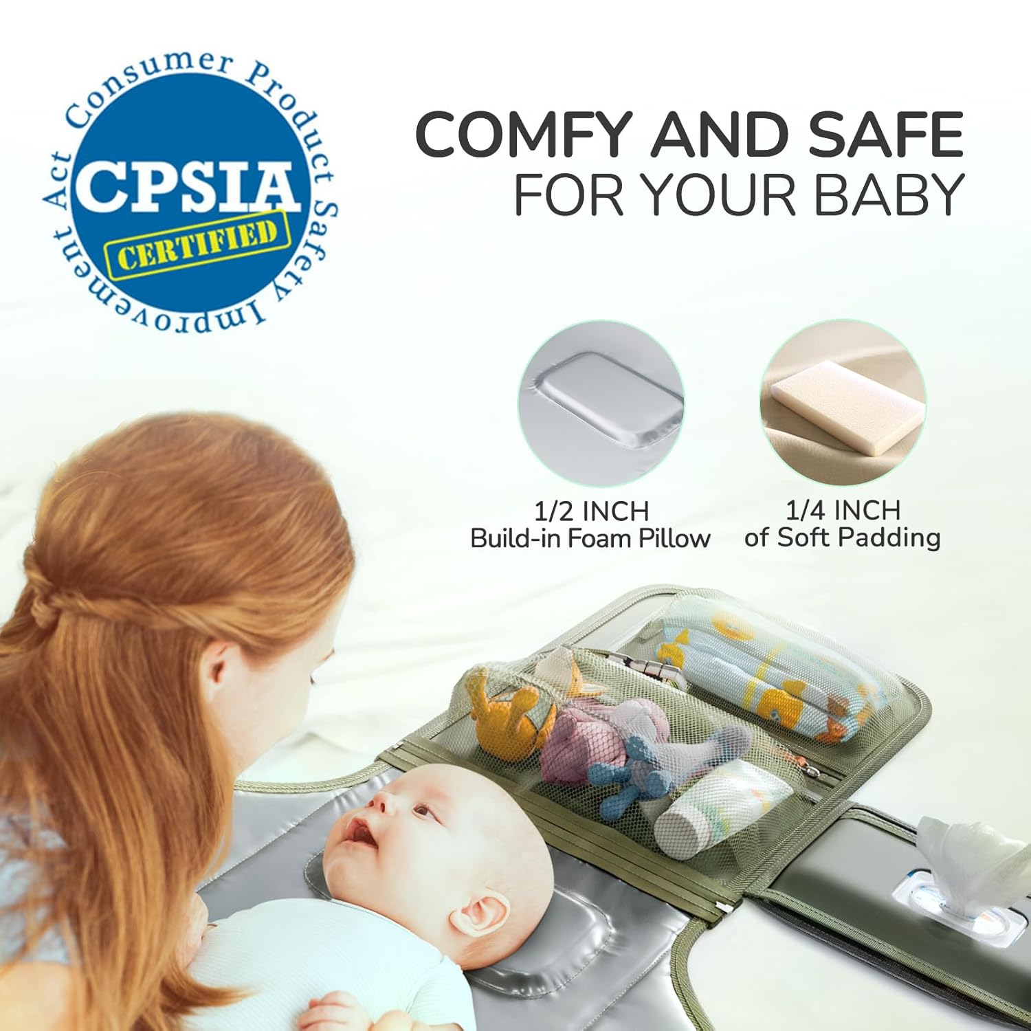 Portable Diaper Changing Pad with Shoulder Strap, Detachable Travel Changing Pad with Baby Wipes Pocket, Gifts for Baby Shower, Newborn Girls and Boys (Army Green)